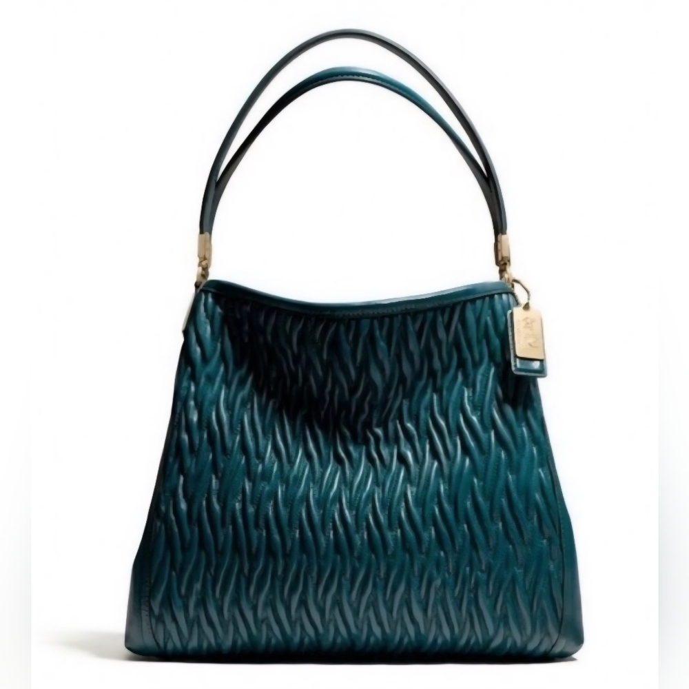 COACH 2013 Madison Phoebe Teal Gathered Twist Leather Shoulder Bag